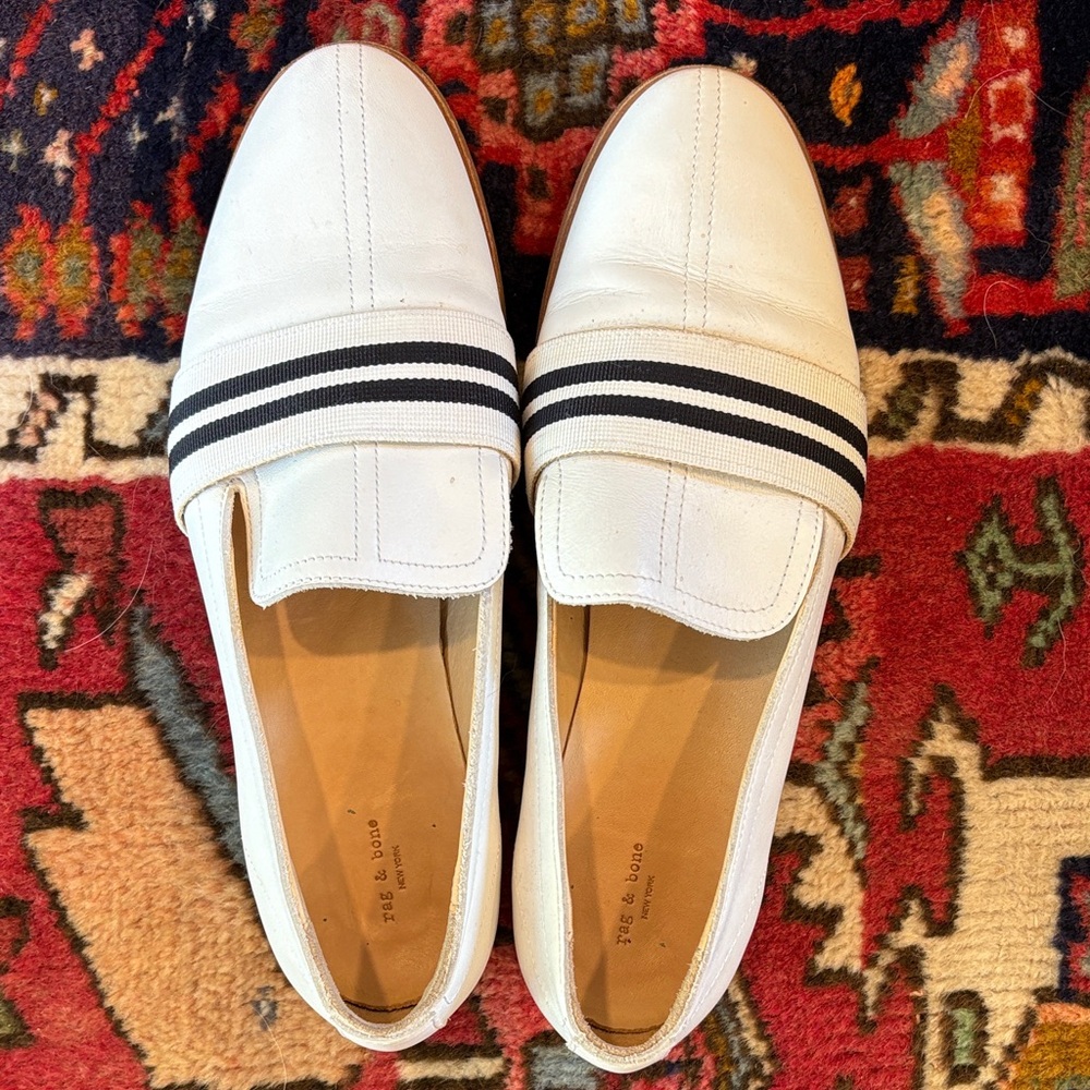 rag & bone Ivory Loafers with Dark Stripes